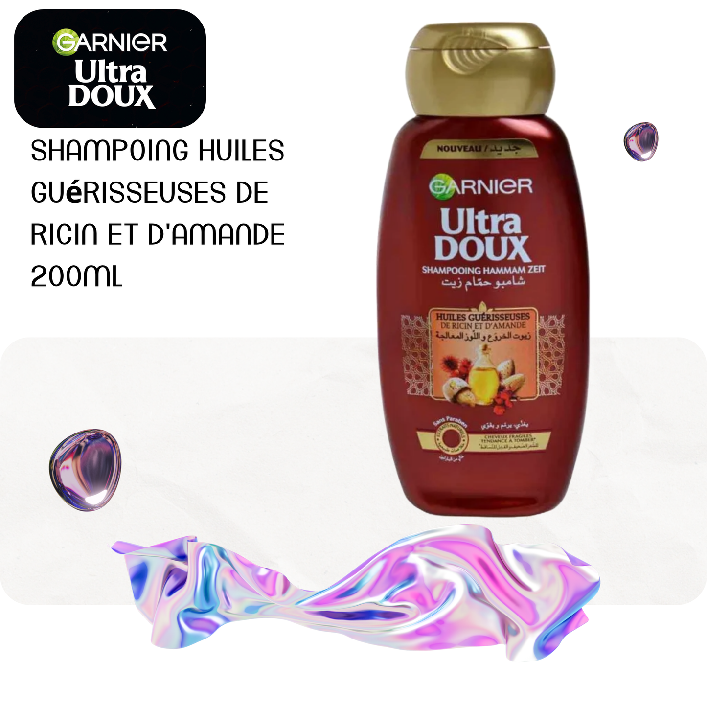 Shampoing huiles guérisseuses de ricin et d'amande 200ml - ULTRAS DOUX