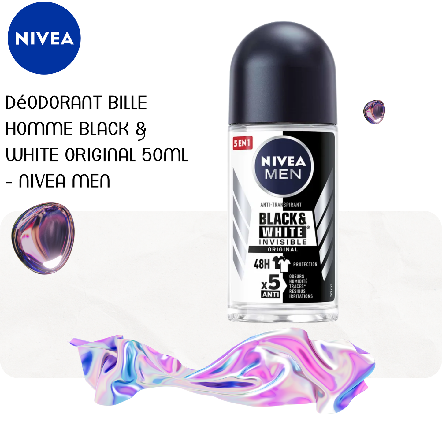 Déodorant bille Homme Black & White Original 50ml - NIVEA MEN