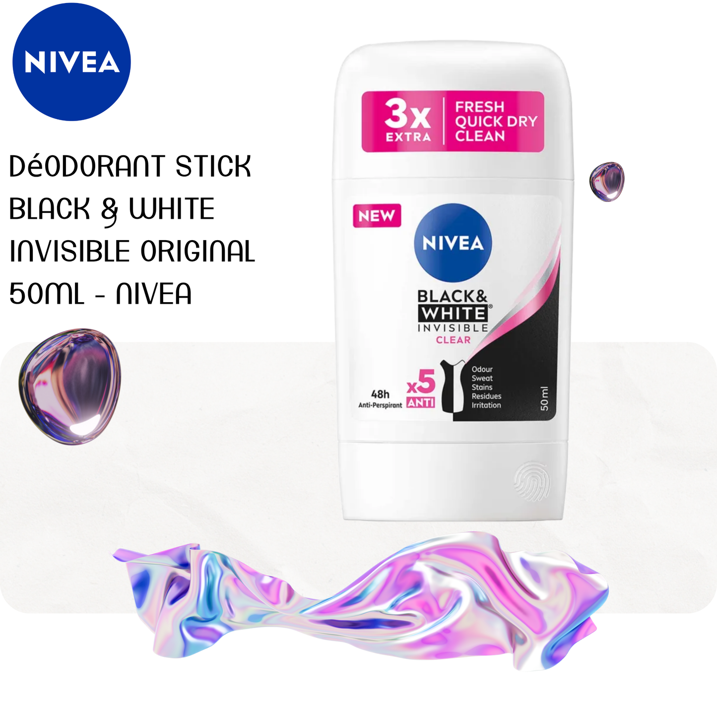 Déodorant stick black & white invisible original 50ml - NIVEA