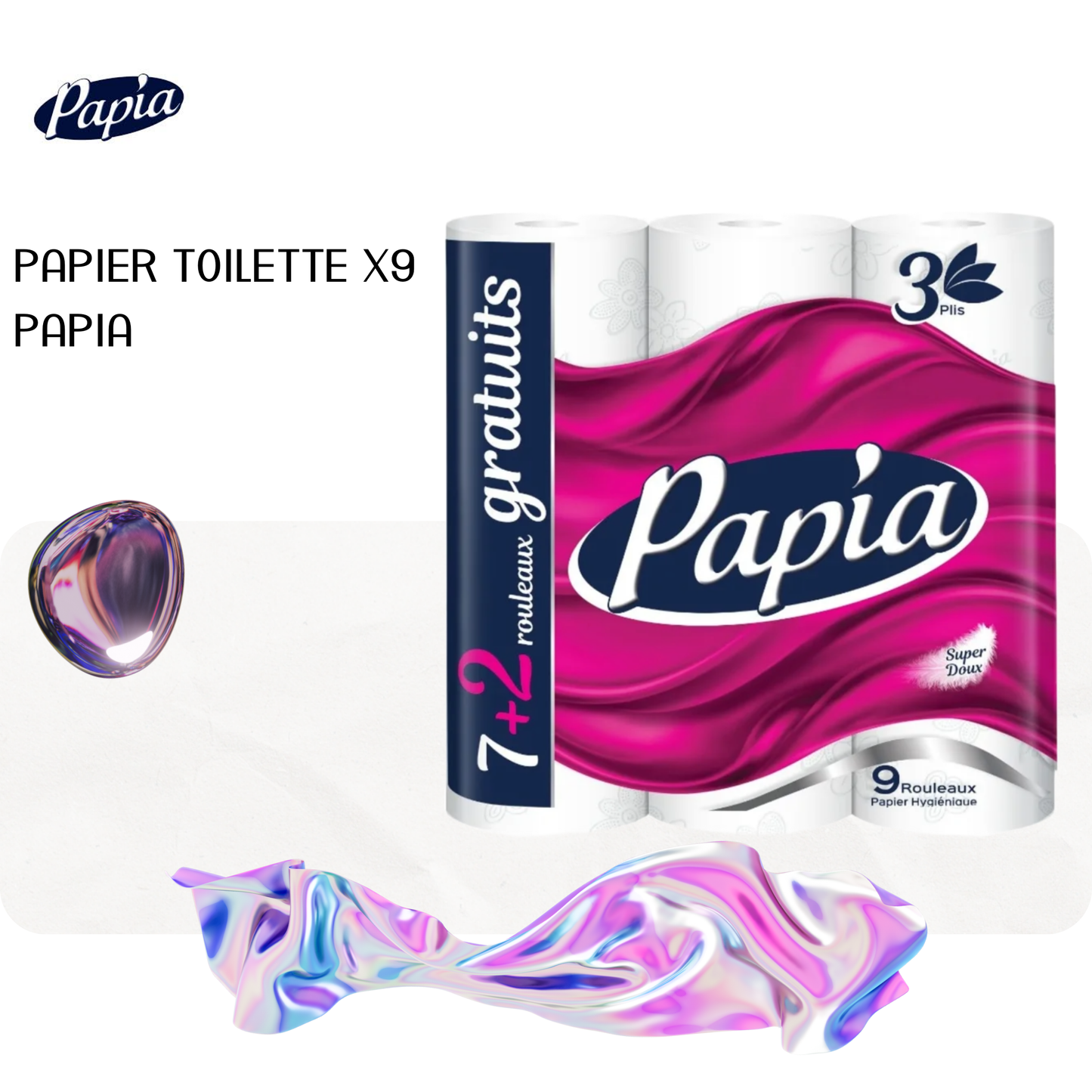 PAPIER HYHIENIQUE 3 PLIS 9 ROULEAUX PAPIA