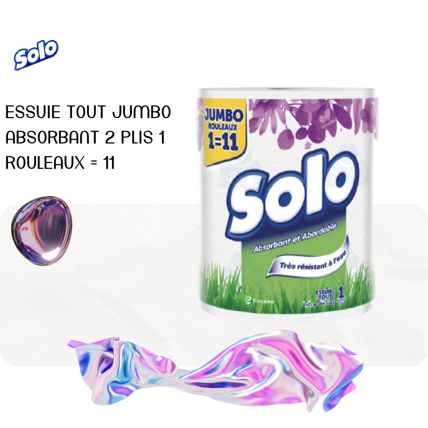 Essuie tout Jumbo absorbant 2 plis 1 rouleaux = 11 - SOLO