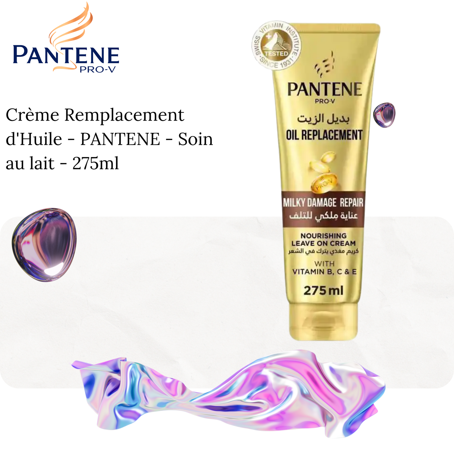 Crème Remplacement d'Huile - PANTENE - Soin au lait - 275ml