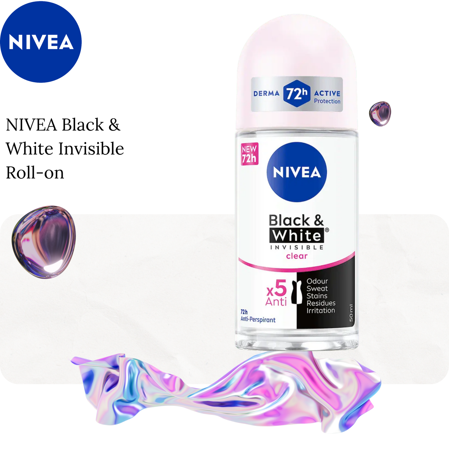 IVEA DEODORANT BLACK & WHITE INVISIBLE CLEAR ANTI-PERSPIRANT 72H