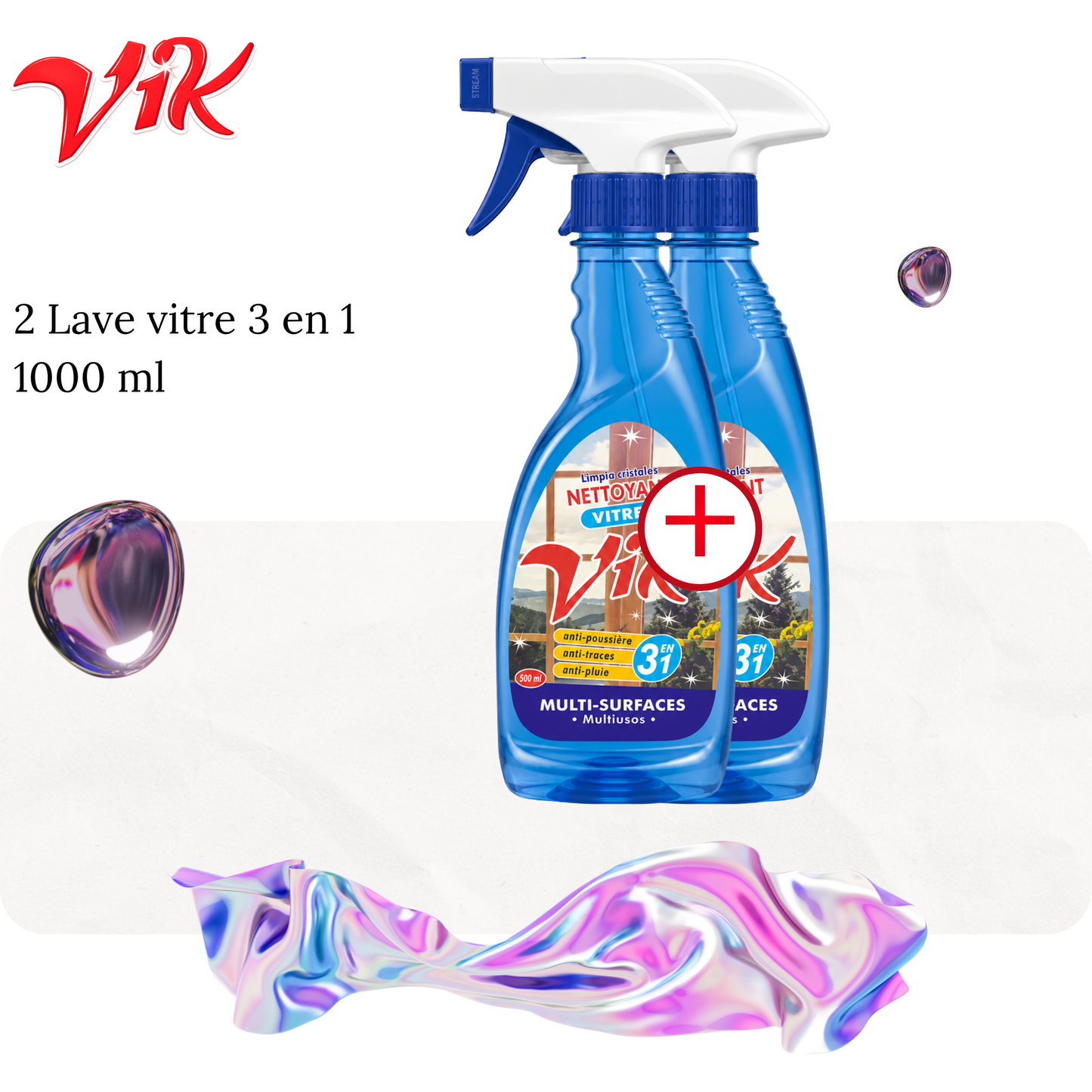 2 Lave vitre 3 en 1 1000 ml - VIK