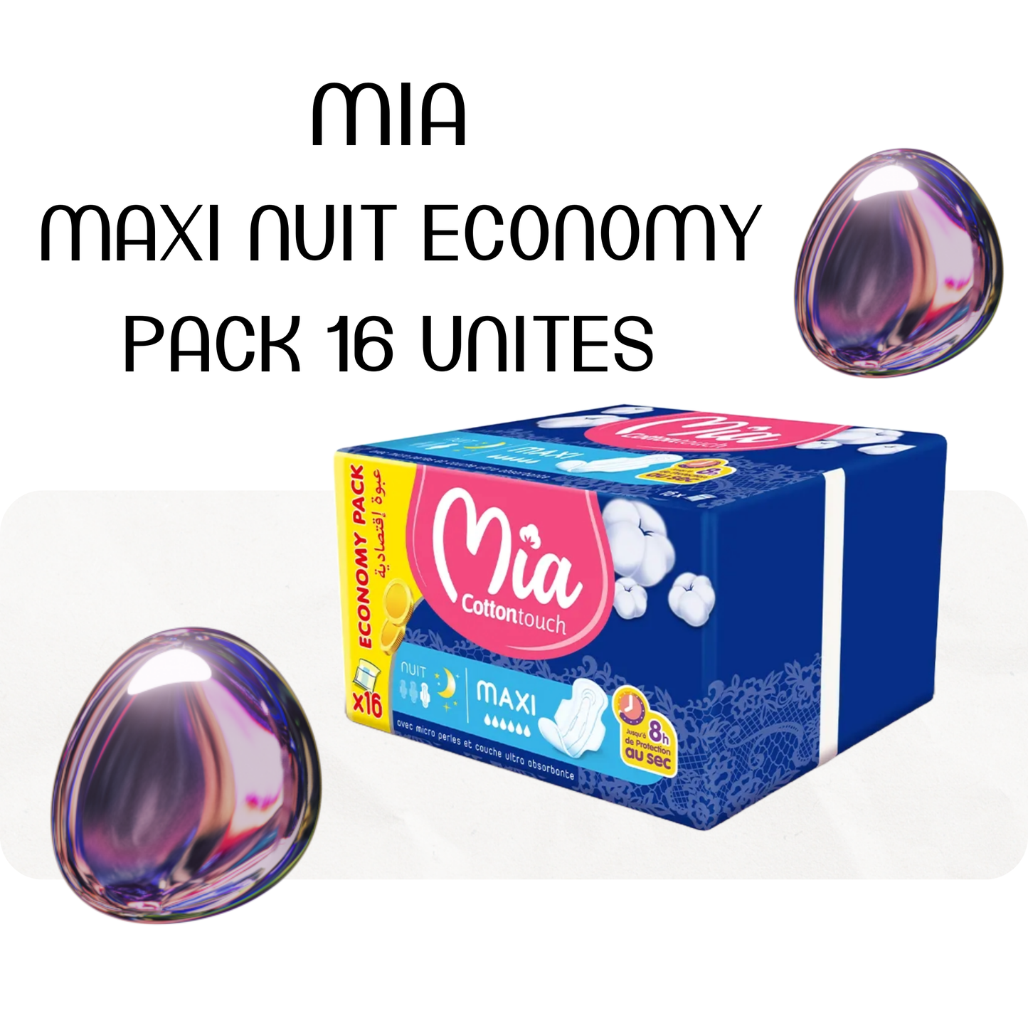SERVIETTES HYGIENIQUES MAXI NUIT ECONOMY PACK 16 UNITES MIA