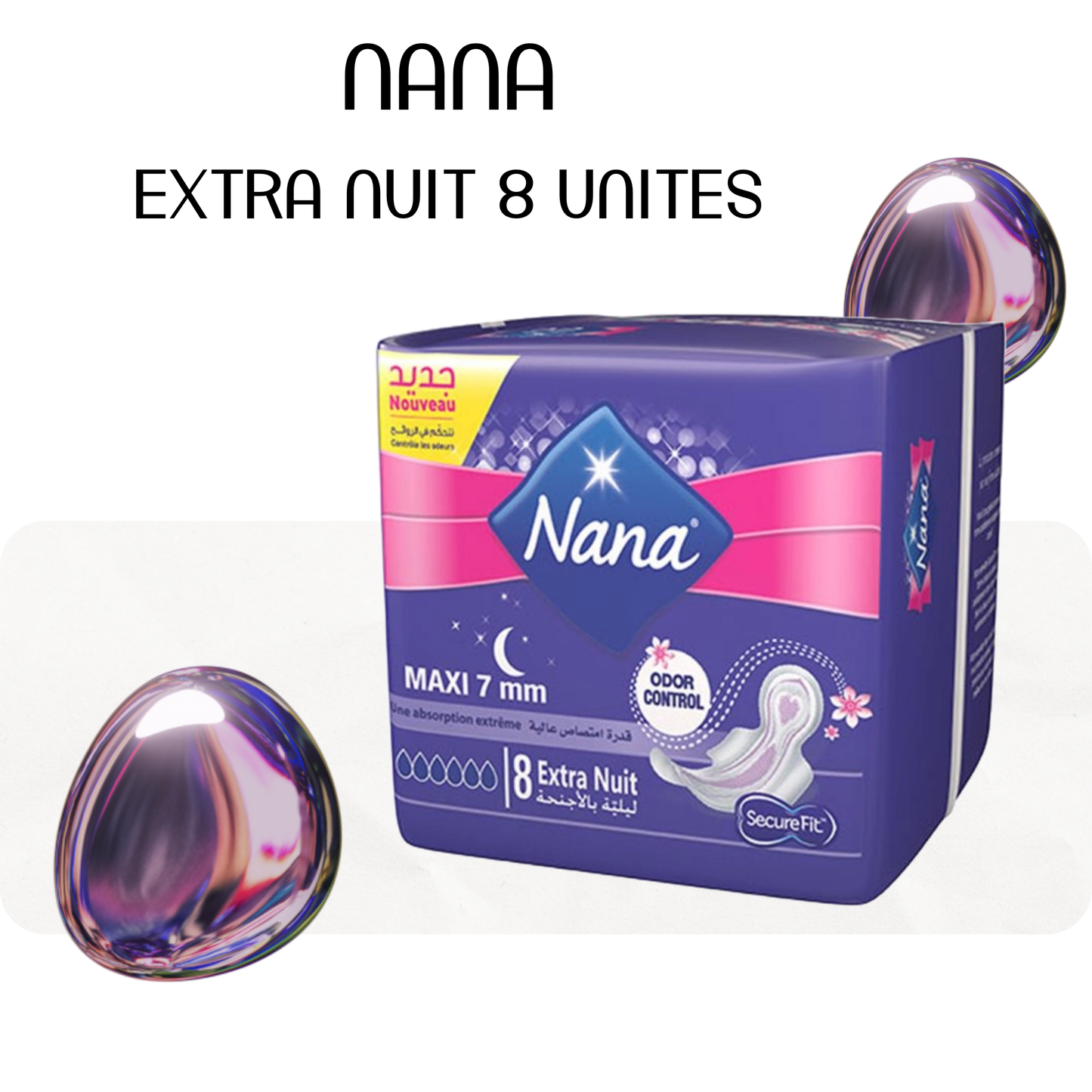 SERVIETTES HYGIENIQUES EXTRA NUIT 8 UNITES NANA