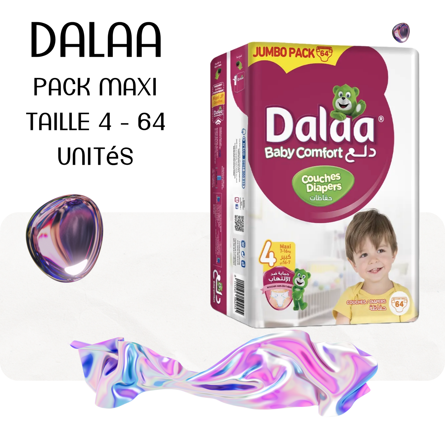 Dalaa Comfort Couches Bébé Jumbo Pack Maxi Taille 4 - 64 Unités