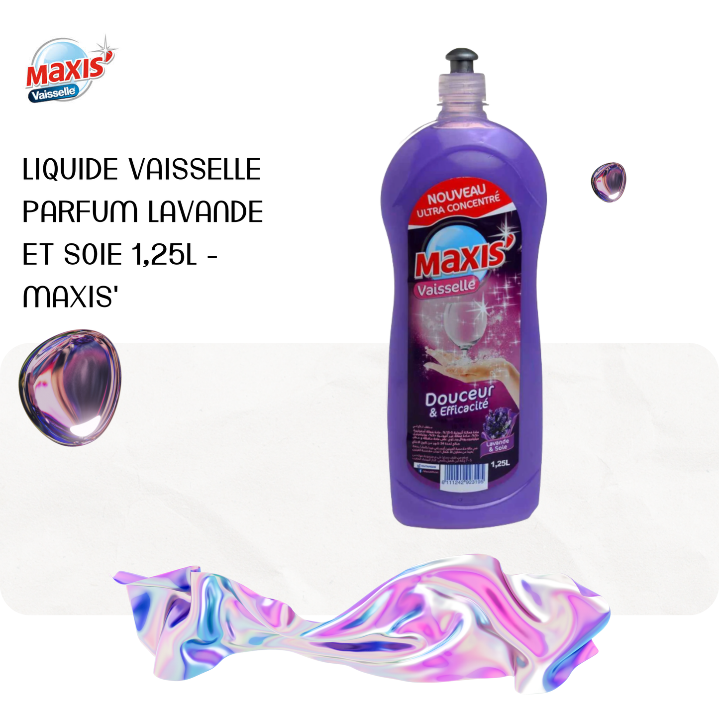 Liquide vaisselle parfum lavande et soie 1,25L - MAXIS'
