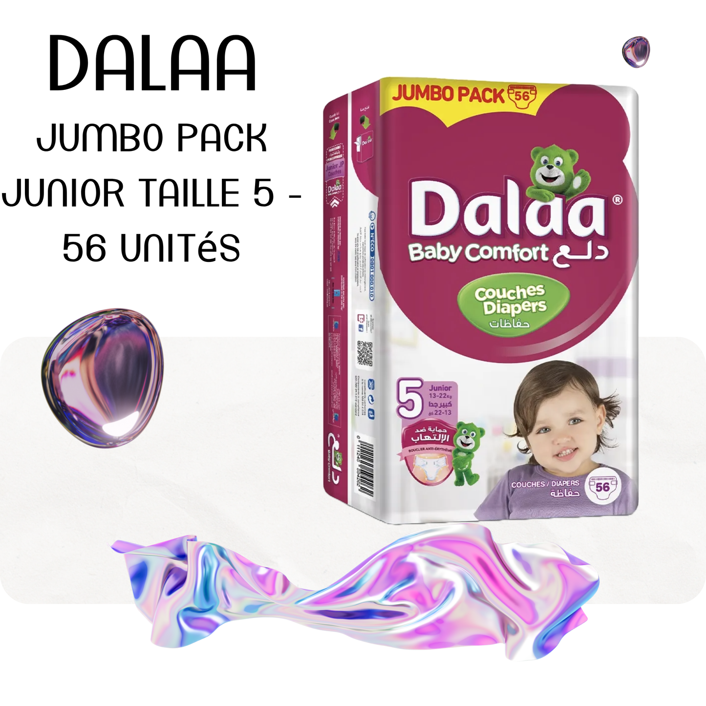 Dalaa Comfort Couches Bébé Jumbo Pack Junior Taille 5 - 56 Unités