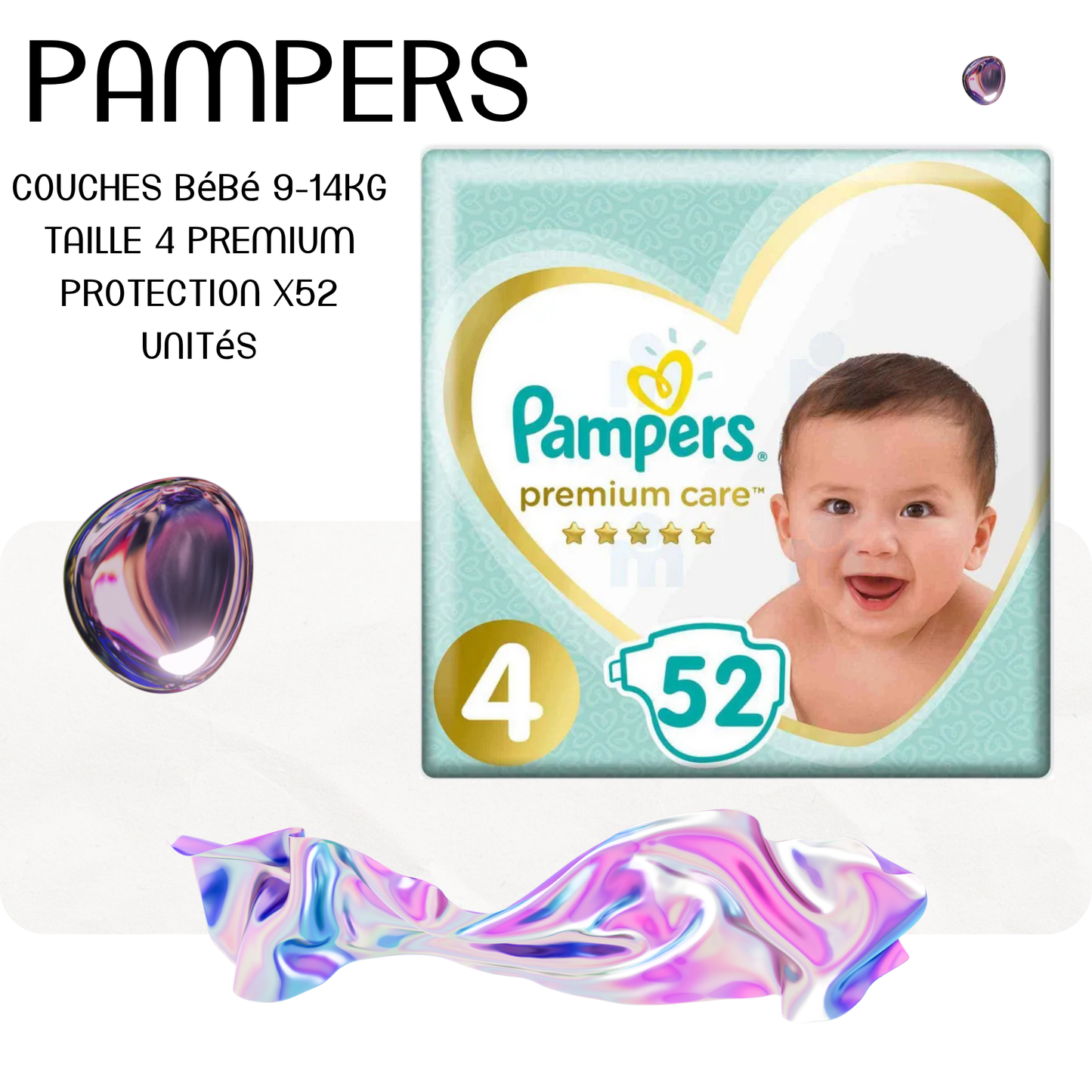 Couches Bébé 9-14Kg Taille 4 Premium Protection x52 unités - PAMPERS