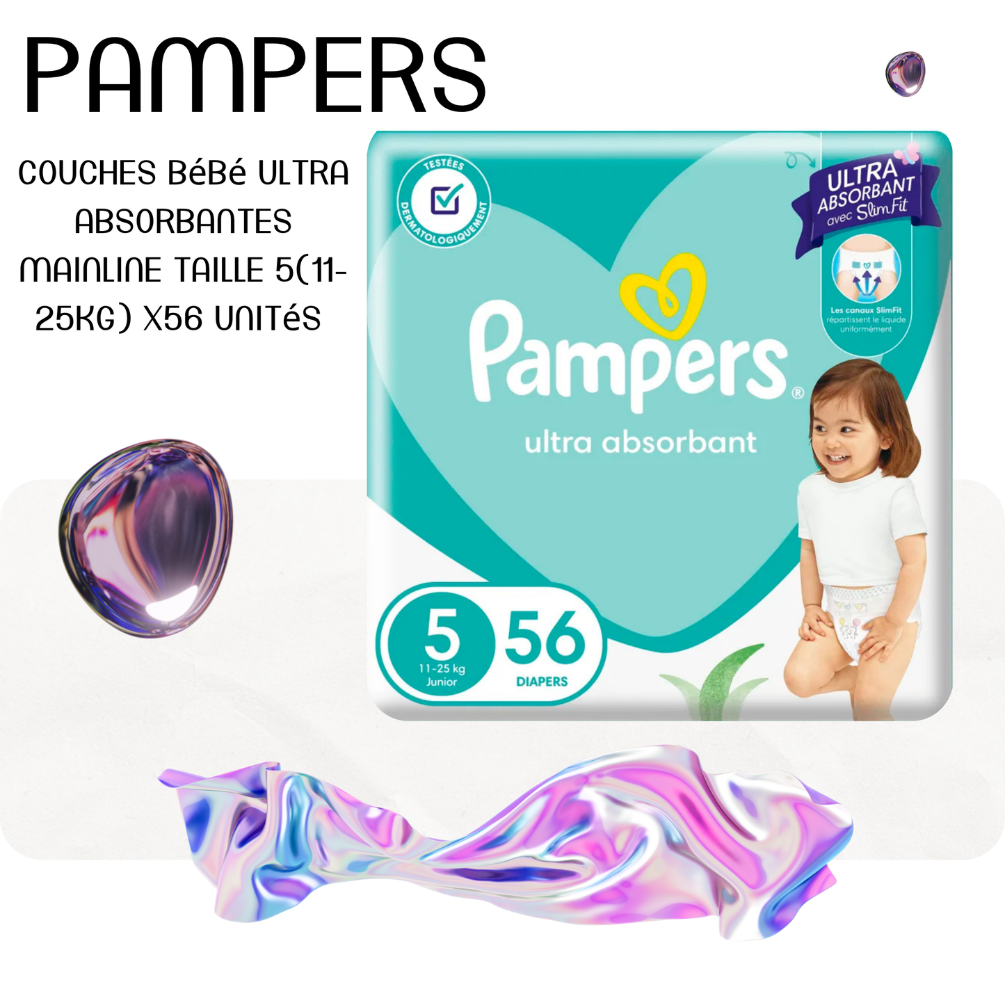 Couches Bébé ultra absorbantes Mainline Taille 5(11-25Kg) x56 unités - PAMPERS