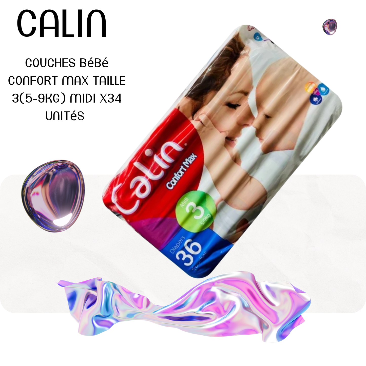 Couches bébé confort Max taille 3(5-9kg) midi x34 unités - CALIN