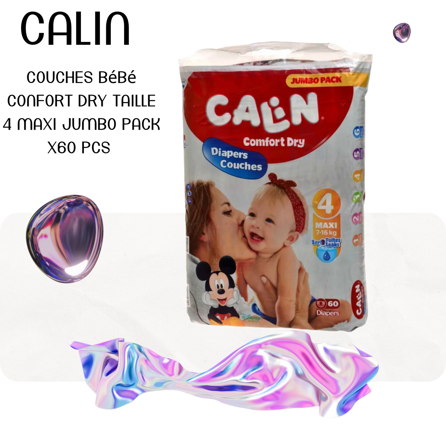 Couches bébé confort dry taille 4 maxi Jumbo Pack x60 pcs - CALIN