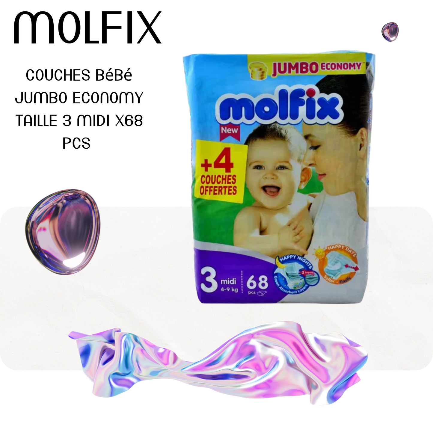 Couches bébé jumbo economy taille 3 midi x68pcs - MOLFIX