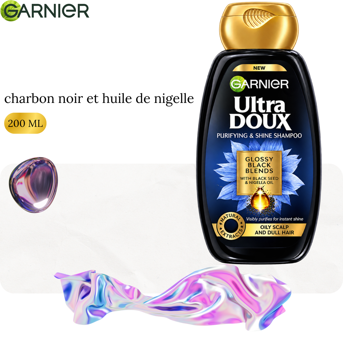 Shampoing au charbon noir et huile de nigelle 200ml - ULTRA DOUX