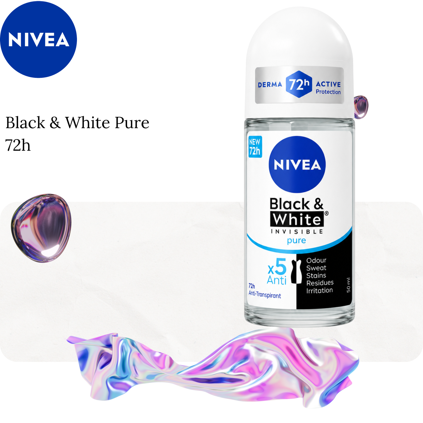 Deodorant Roll-on femme Black & White Pure 72h - Nivea