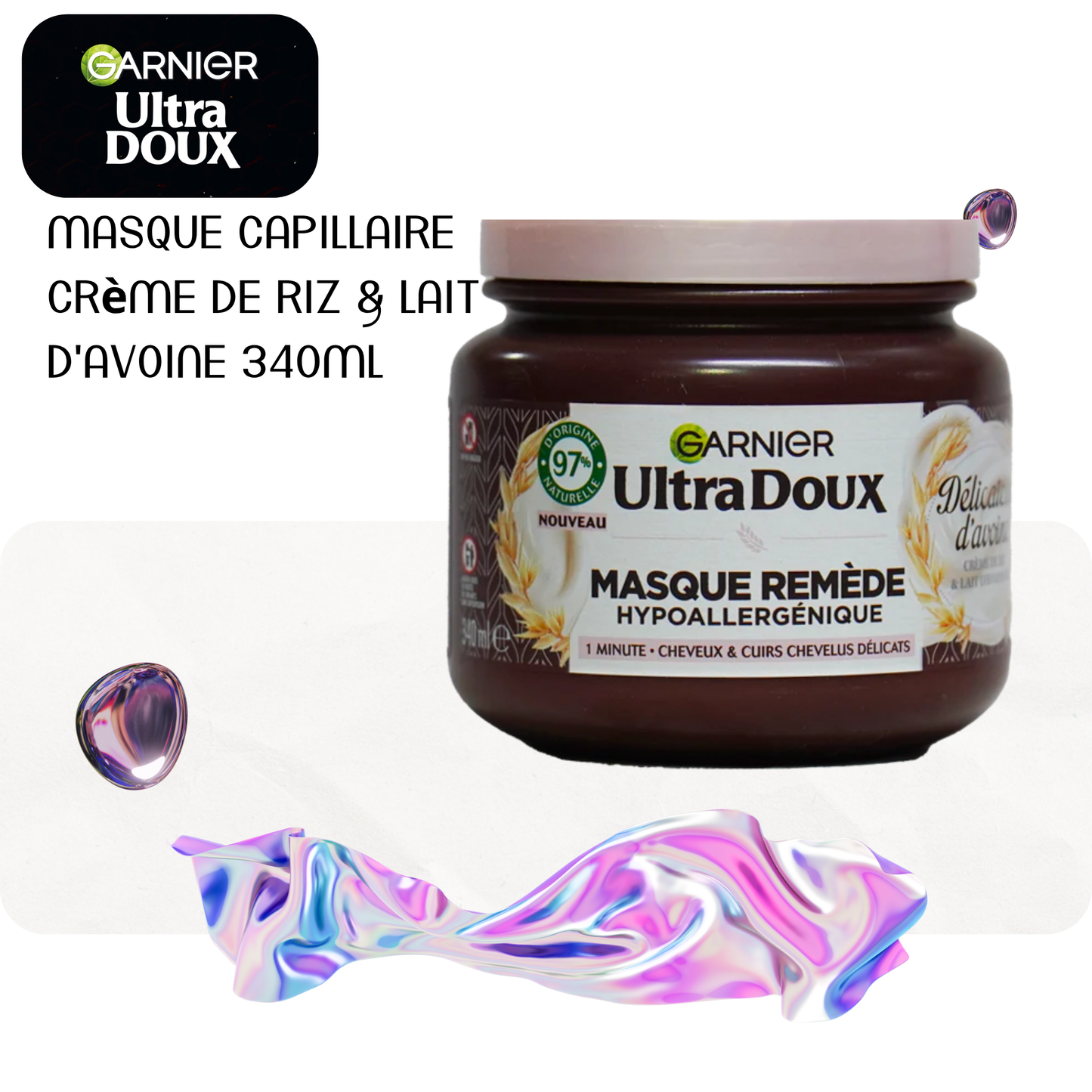 Masque capillaire crème de riz & lait d'avoine 340ml - ULTRA DOUX