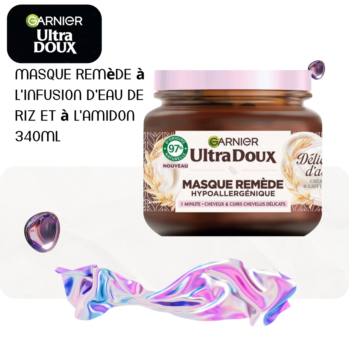 Masque Remède à l'Infusion d'eau de riz et à l'amidon 340ml - ULTRA DOUX