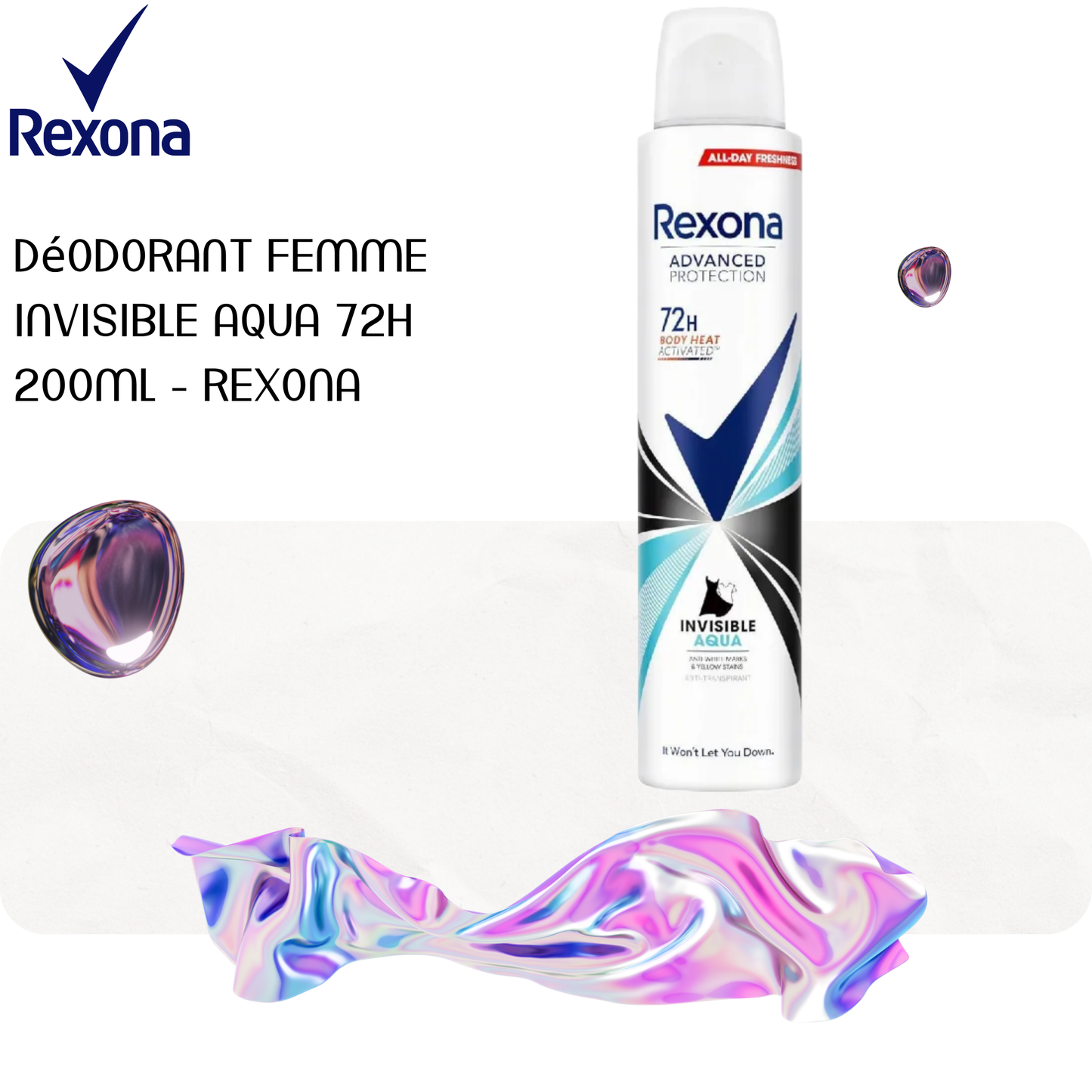 Déodorant femme invisible Aqua 72h 200ml - REXONA