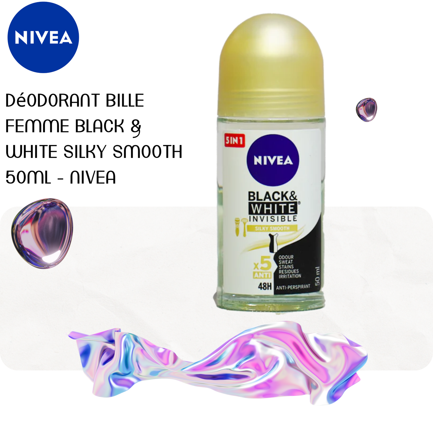 Déodorant bille Femme Black & White Silky Smooth 50ml - NIVEA