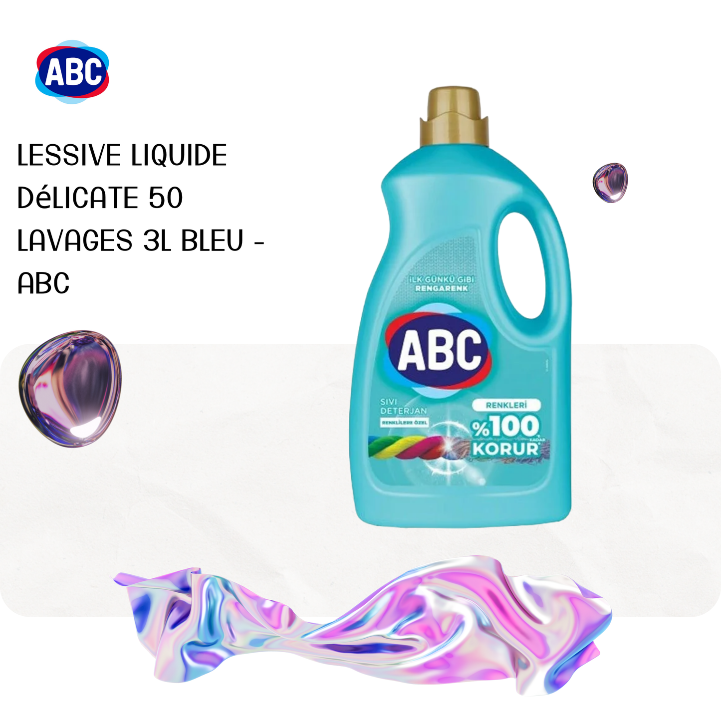 Lessive liquide Délicate 50 lavages 3L Bleu - ABC