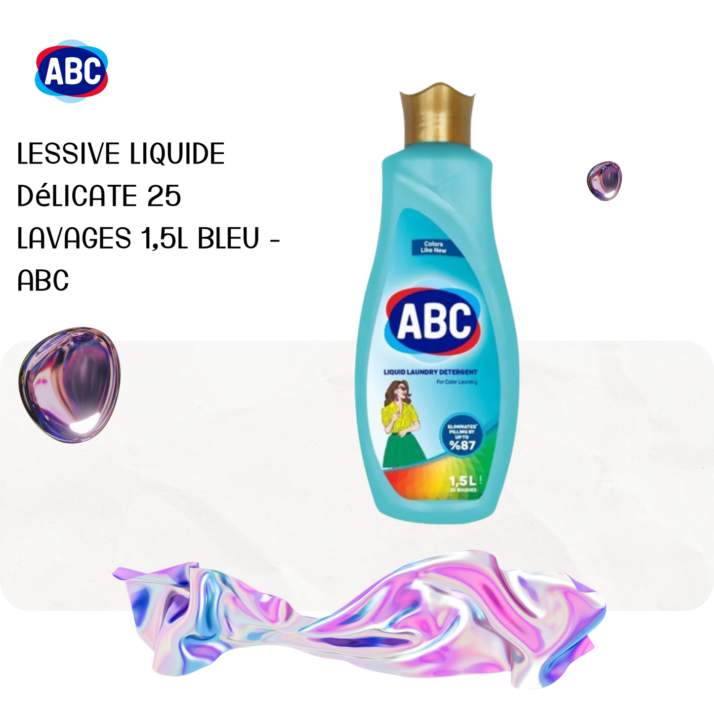 Lessive liquide Délicate 25 lavages 1,5L Bleu - ABC