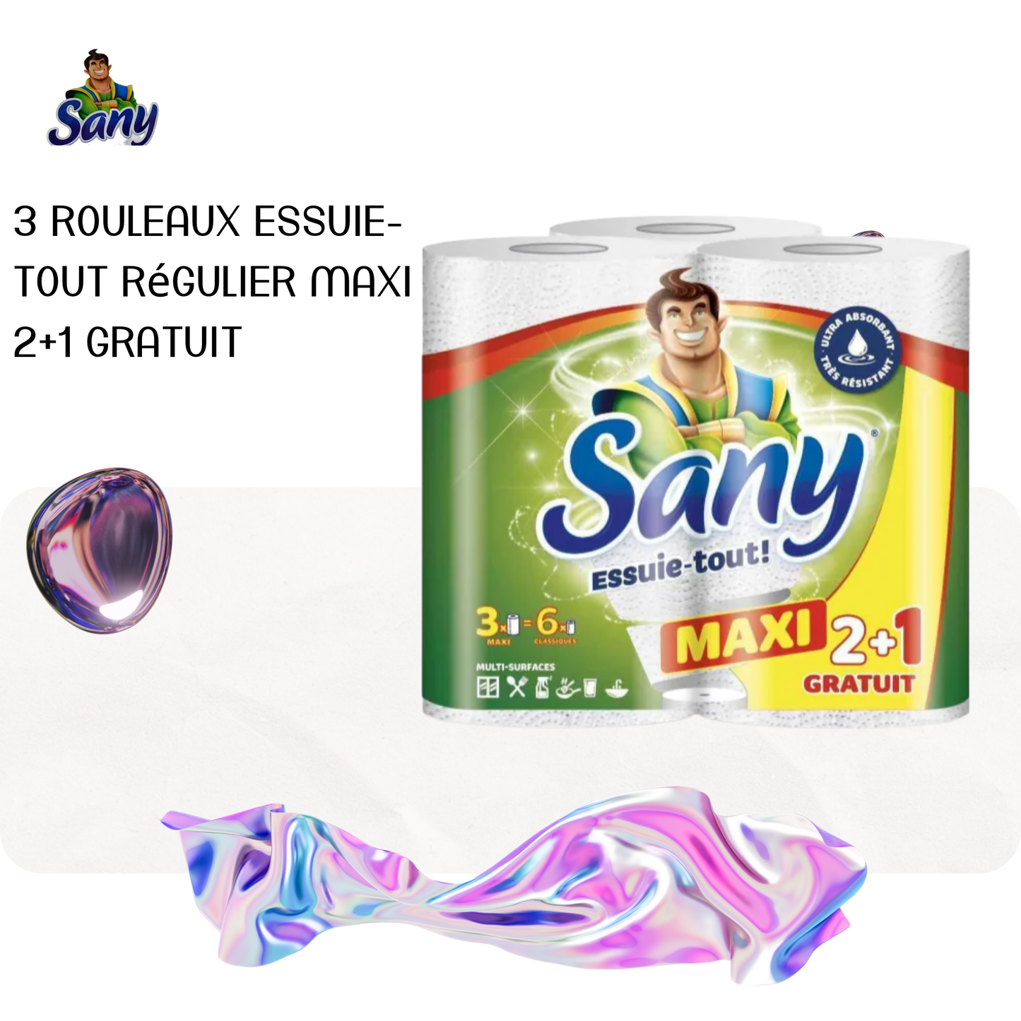 3 rouleaux essuie-tout régulier maxi 2+1 gratuit - SANY
