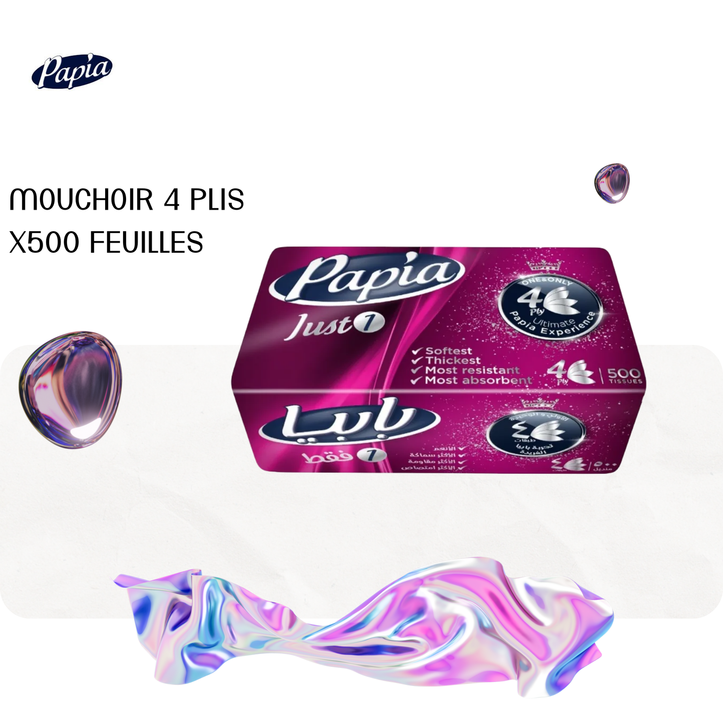 Mouchoir 4 plis x500 feuilles - PAPIA