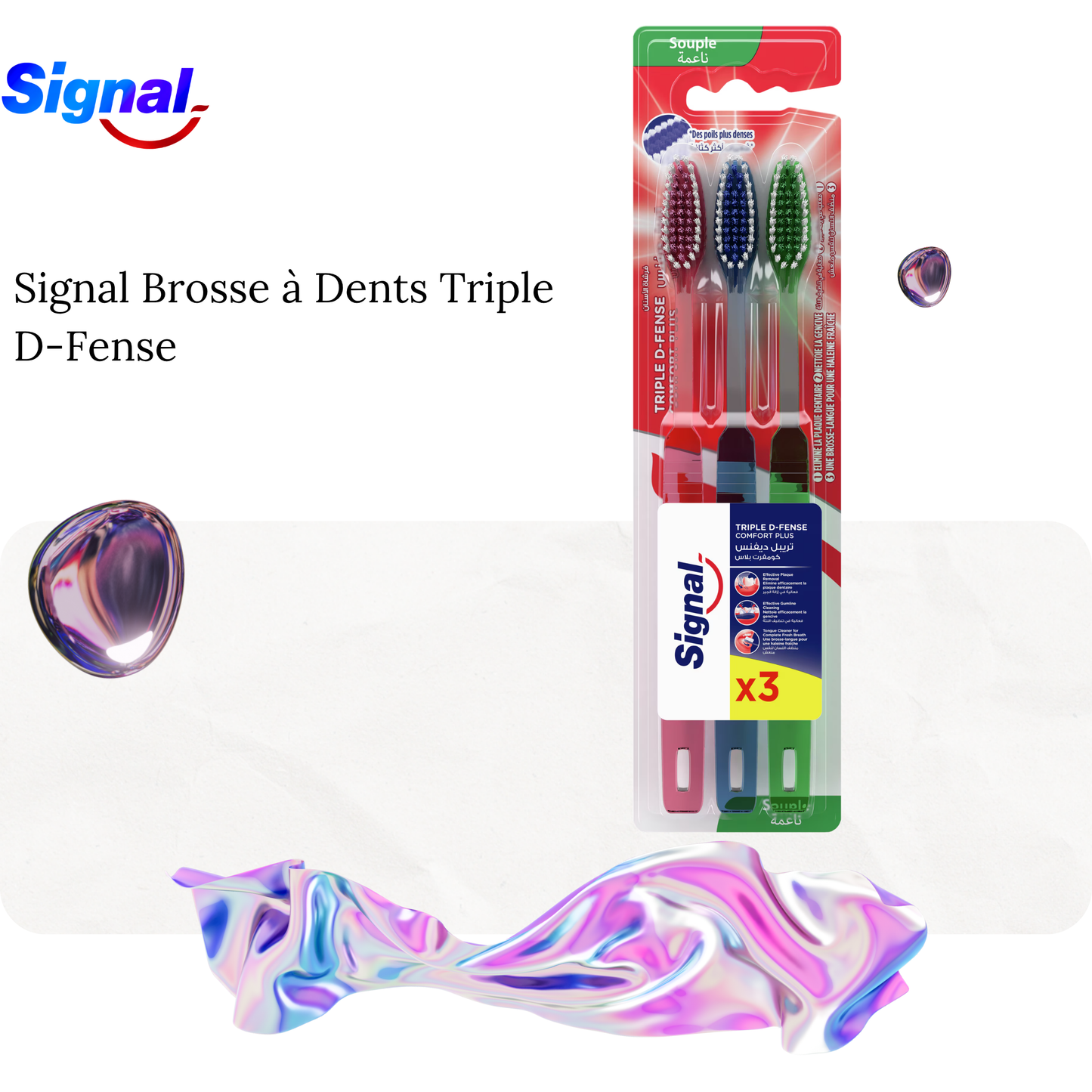 3 Brosses à Dents Triple D-Fense Confort Plus Souple - Signal