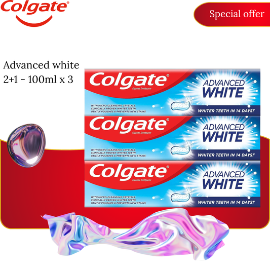 Dentifrice - COLGATE - Advanced White - 100 ml - Pack 2+1 - Éclat et blancheur
