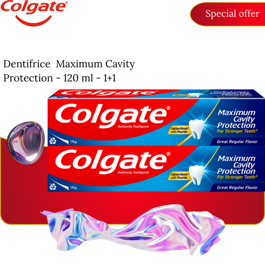 Dentifrice - COLGATE - Maximum Cavity Protection - 120 ml - 1+1 - Protection contre les caries