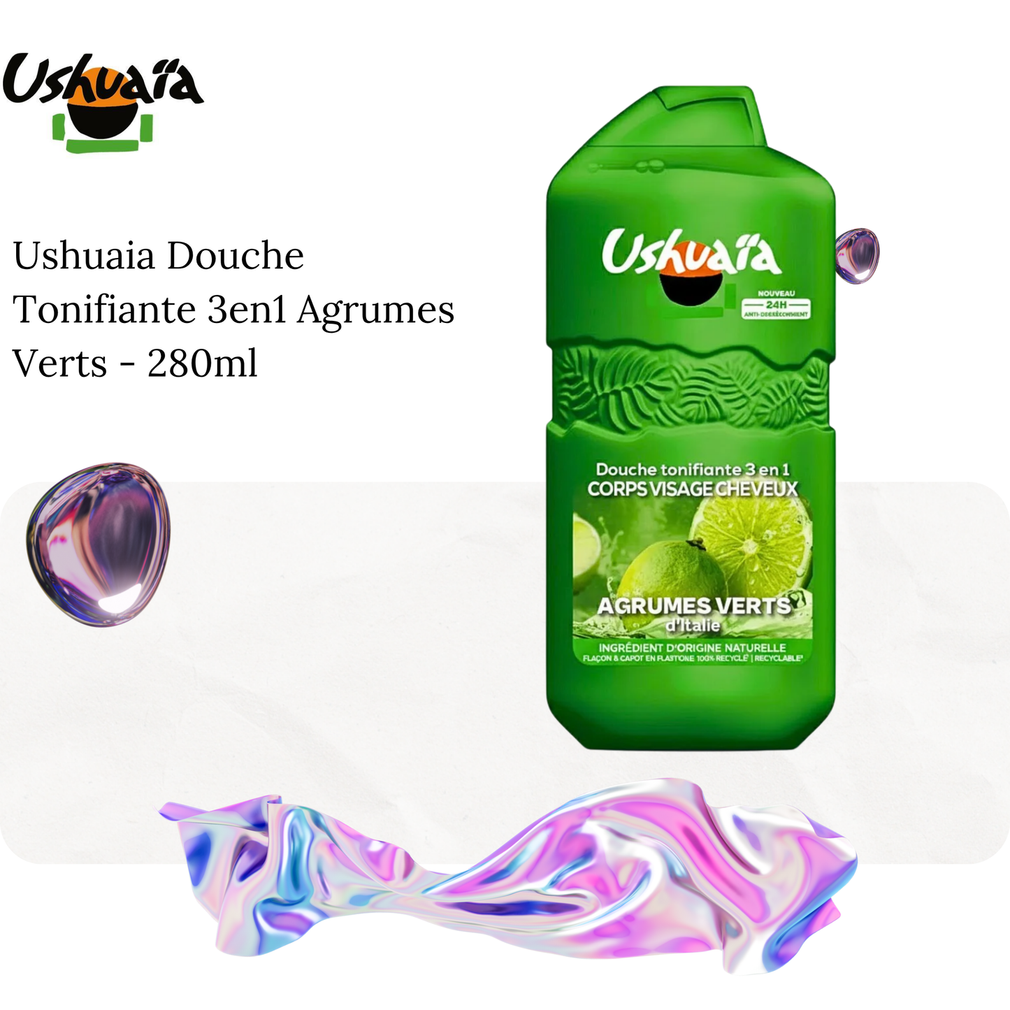 Ushuaia Douche Tonifiante 3en1 Agrumes Verts - 280ml