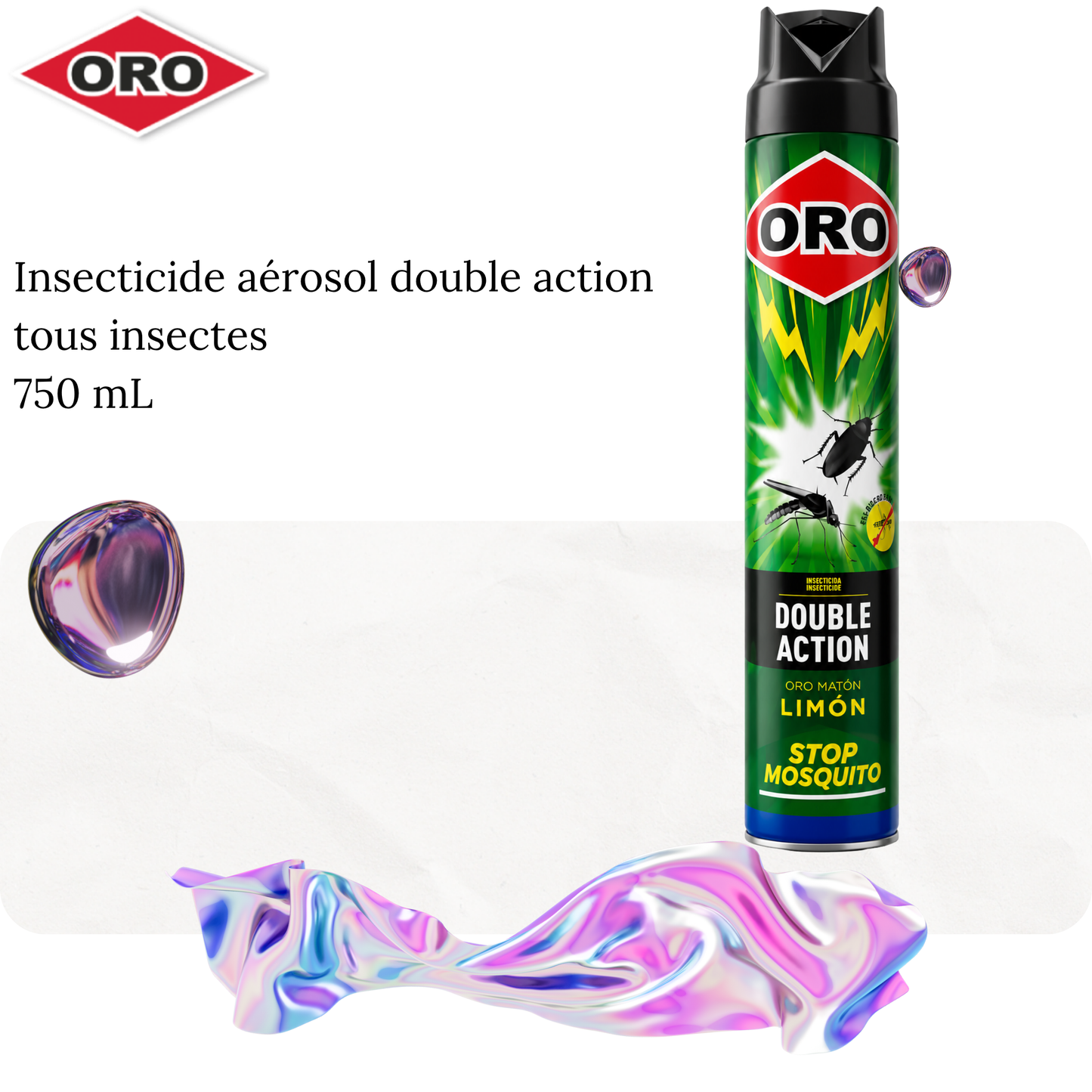 Insecticide aérosol double action tous insectes 750 mL - ORO