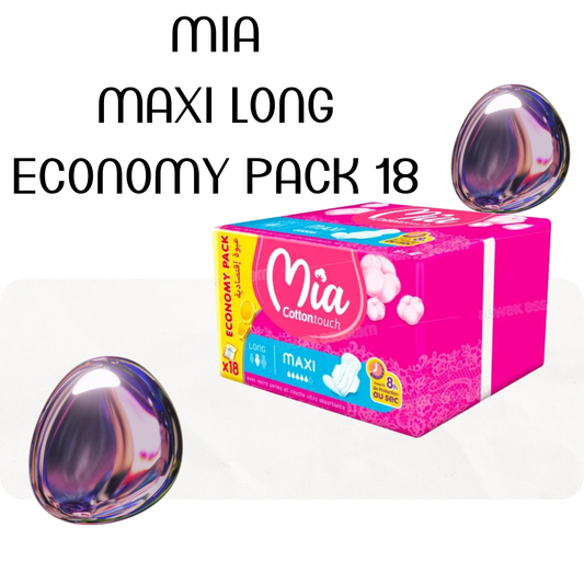 SERVIETTES HYGIENIQUES MAXI LONG ECONOMY PACK 18 UNITES MIA