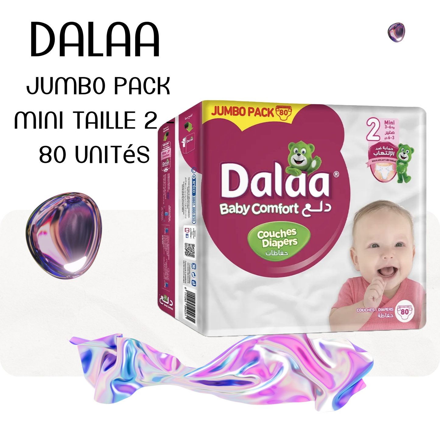 Dalaa Comfort Couches Bébé Jumbo Pack Mini Taille 2 - 80 Unités