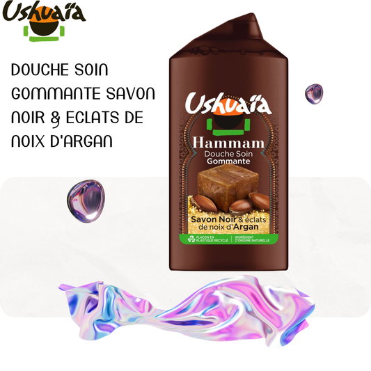 Douche Soin Gommante Savon Noir & Eclats de Noix d'Argan