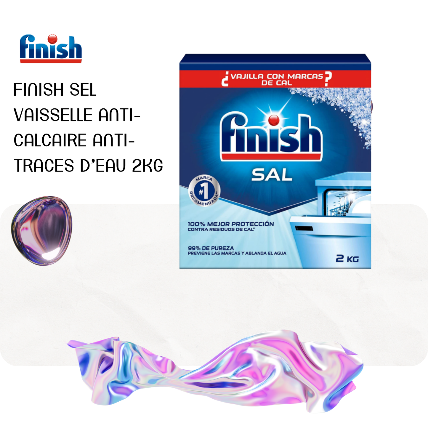 FINISH SEL VAISSELLE ANTI-CALCAIRE ANTI-TRACES D’EAU 2KG