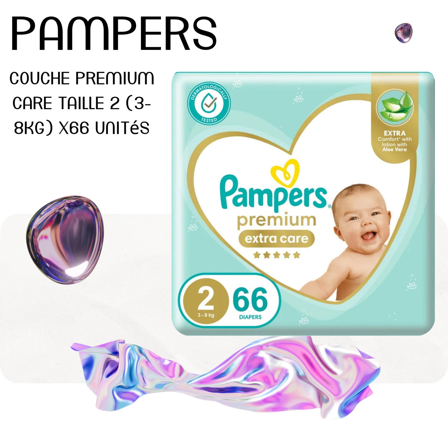 Couche Premium Care taille 2 (3-8kg) x66 unités - PAMPERS