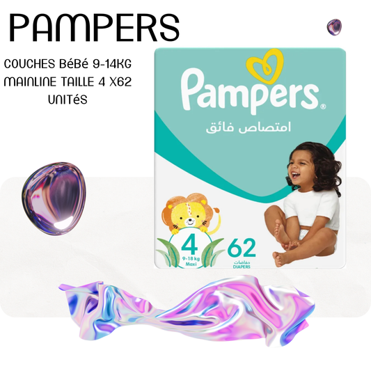Couches Bébé 9-14Kg Mainline Taille 4 x62 unités - PAMPERS