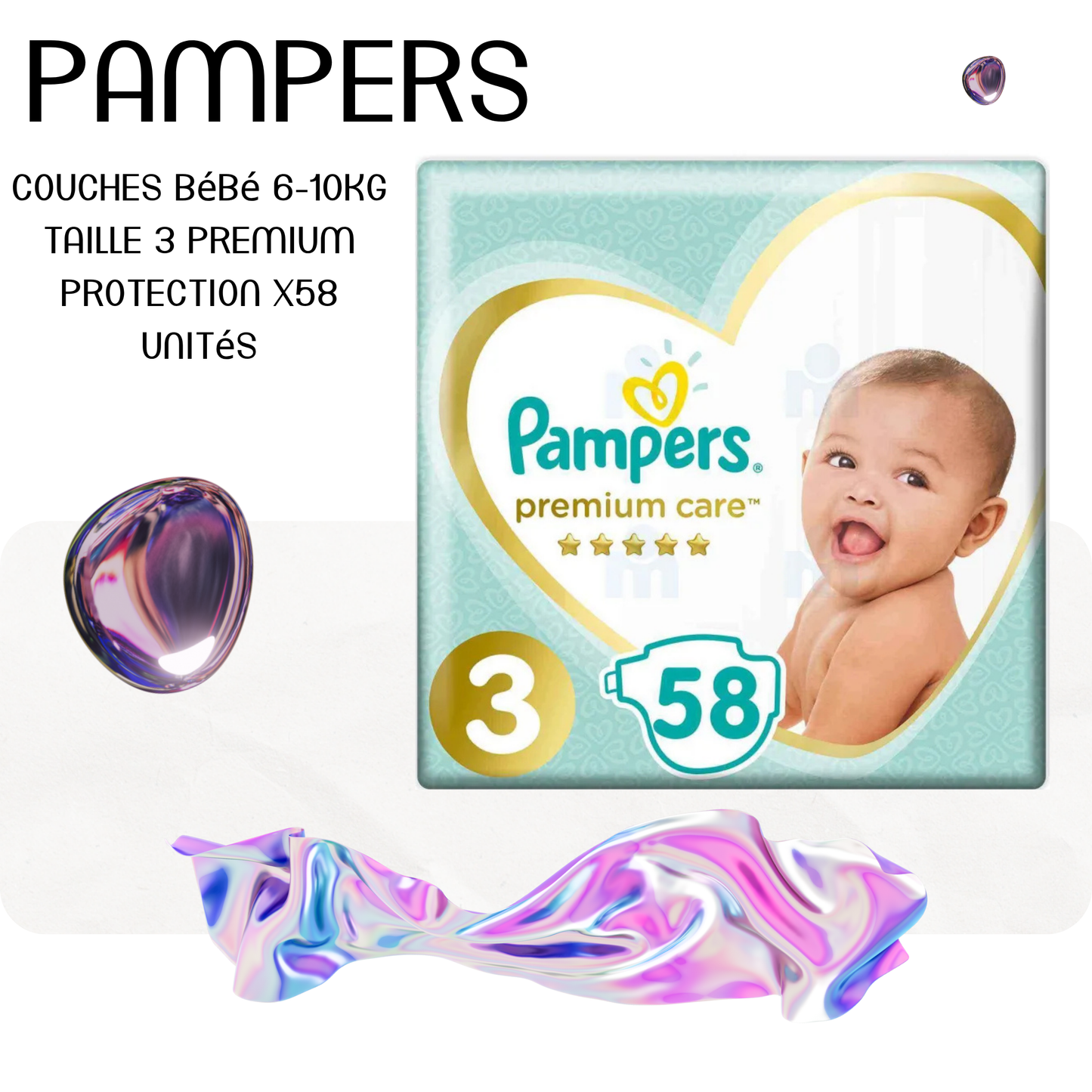 Couches Bébé 6-10Kg Taille 3 Premium Protection x58 unités - PAMPERS