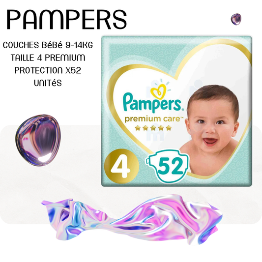 Couches Bébé 9-14Kg Taille 4 Premium Protection x52 unités - PAMPERS