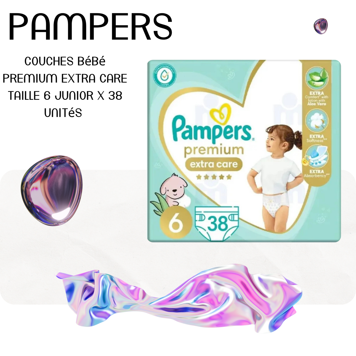 Couches bébé Premium Extra Care Taille 6 junior x 38 unités - PAMPERS