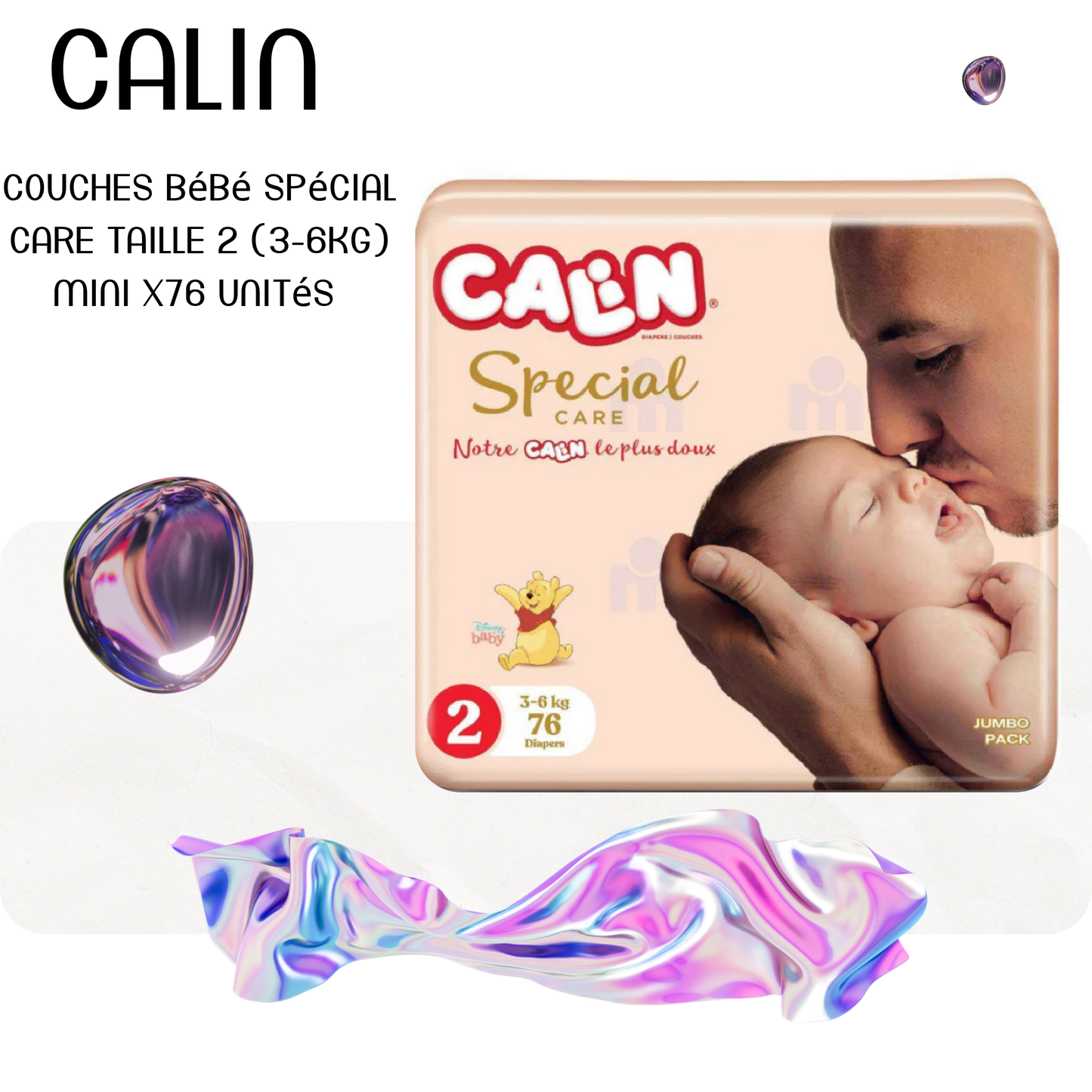 Couches bébé Spécial Care taille 2 (3-6kg) mini x76 unités - CALIN