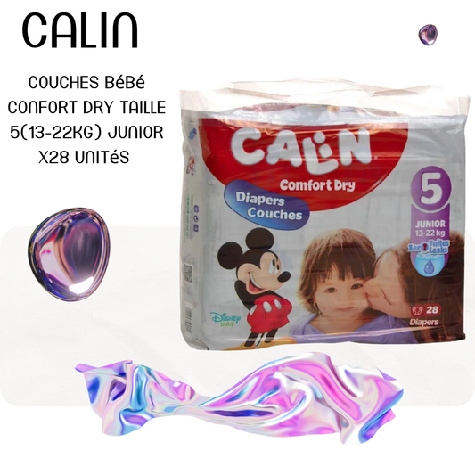 Couches bébé confort dry taille 5(13-22Kg) junior x28 unités - CALIN