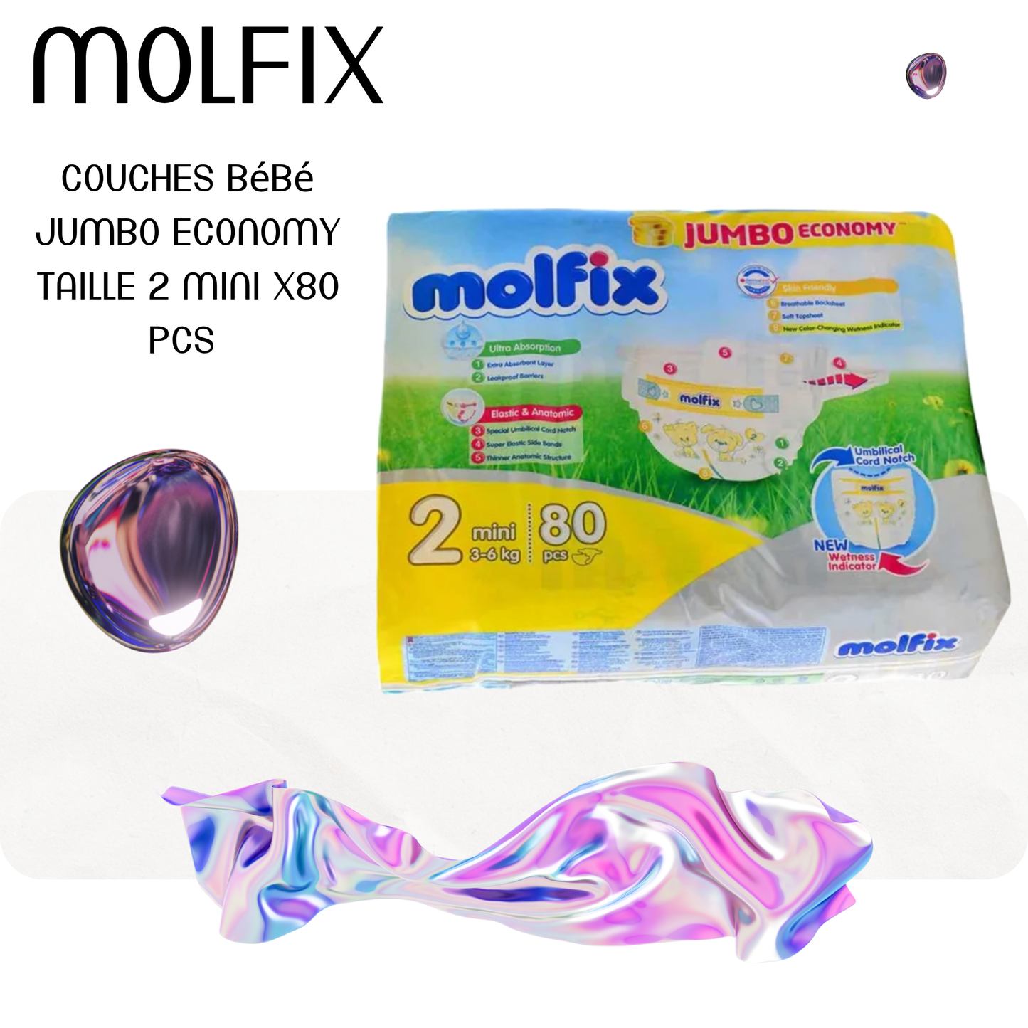 Couches bébé jumbo economy taille 2 mini x80pcs - MOLFIX