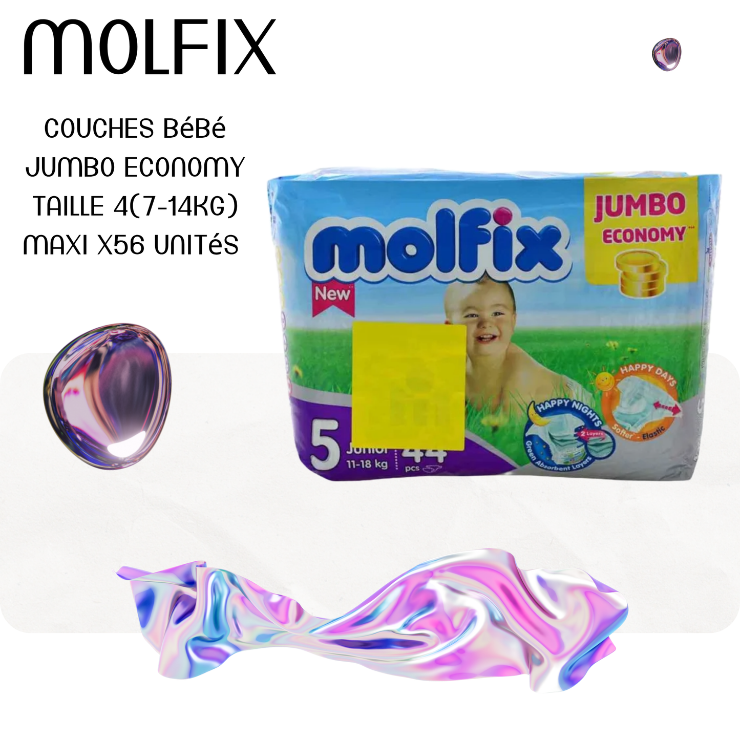 Couches bébé jumbo economy taille 4(7-14Kg) maxi x56 unités - MOLFIX