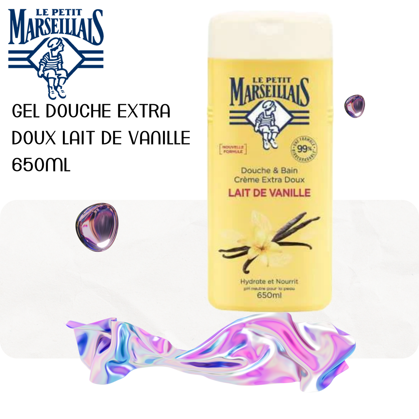 Gel douche extra doux lait de vanille 650ml - LE PETIT MARSEILLAIS