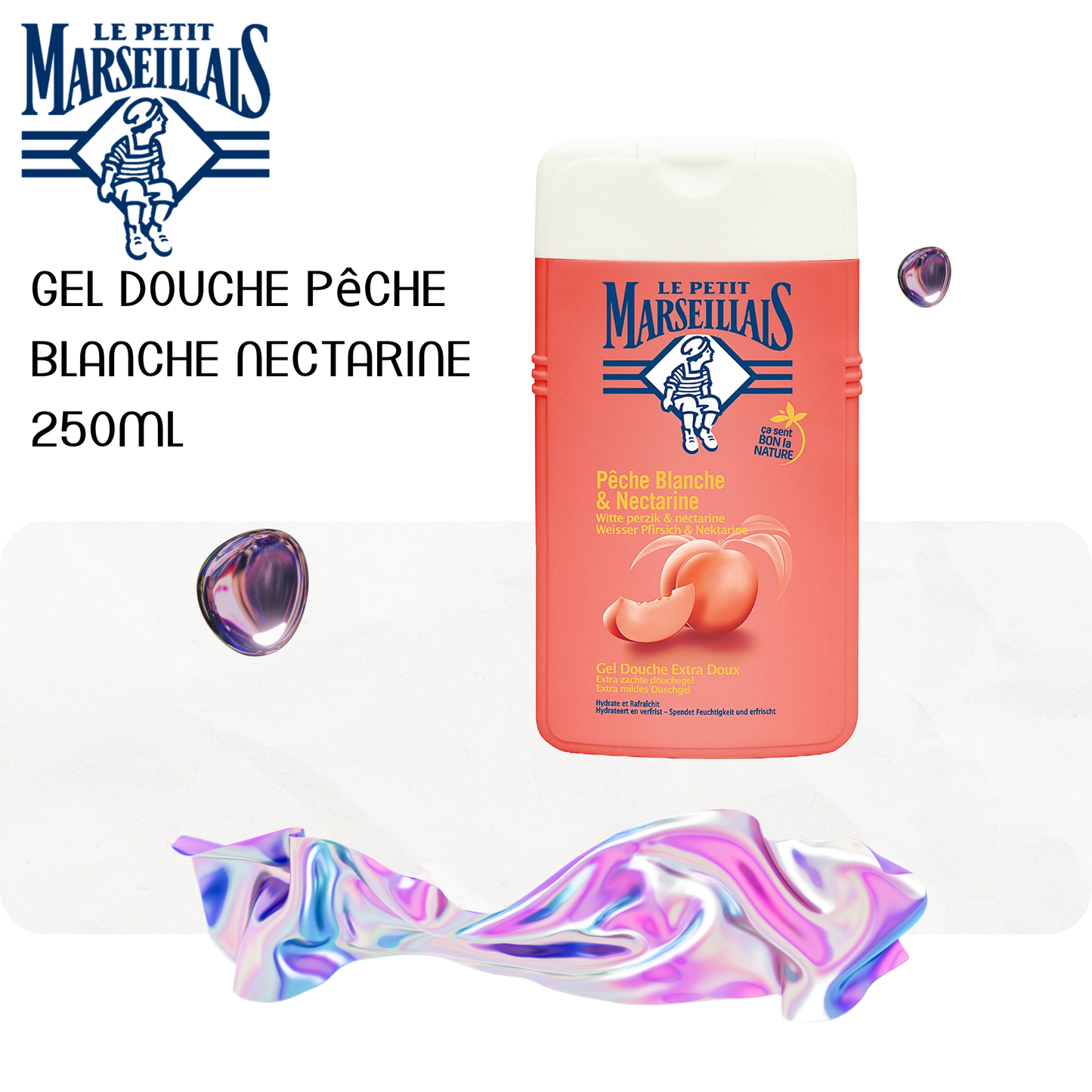 Gel douche pêche blanche nectarine 250ml - LE PETIT MARSEILLAIS