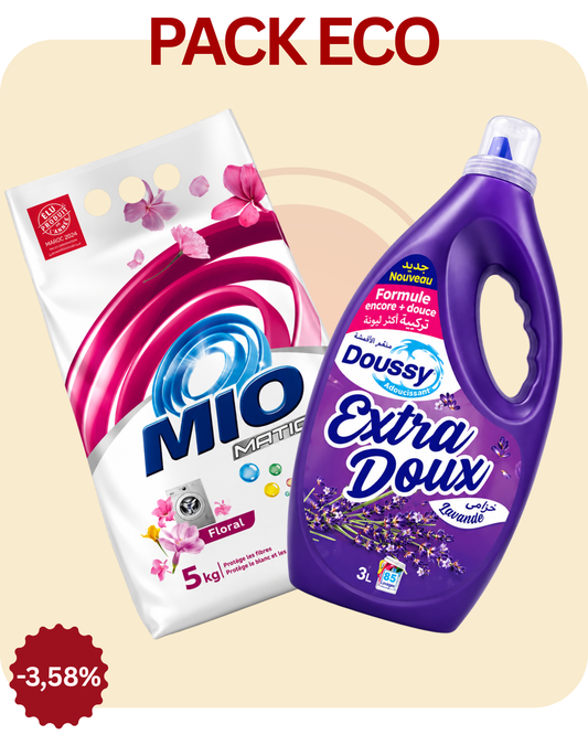 MIO Powder 5kg Flora + Doussy Adoucissant 3L Lavande - Pack Eco