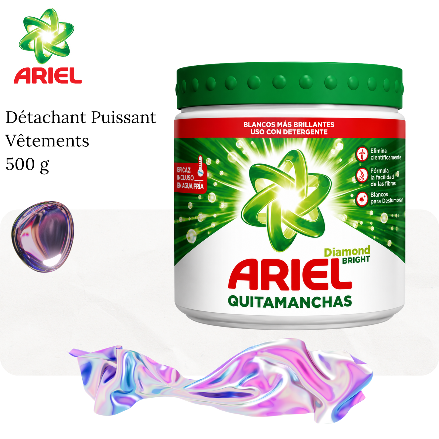ARIEL Quitamanchas Color 500 g – Détachant Puissant Vêtements Couleur